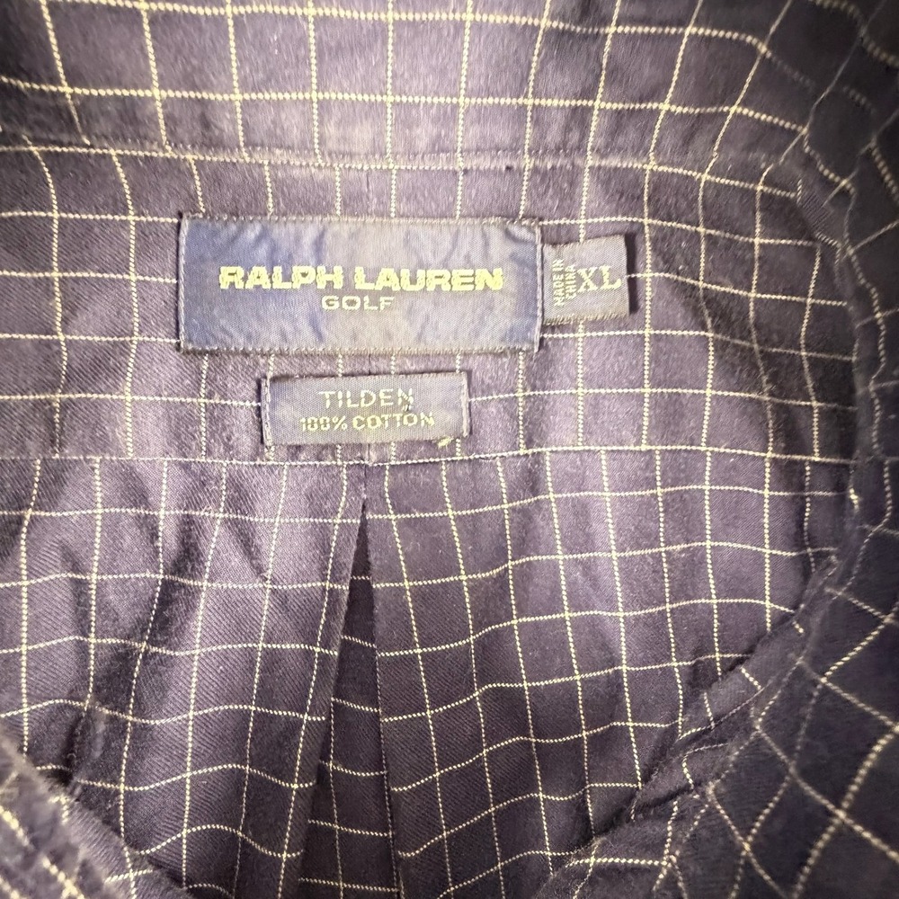 Ralph Lauren Golf Shirt Mens XL Blue White Grid Tilden Cotton Short Sleeve Good - Picture 3 of 11